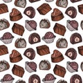 Hand drawn vector seamless pattern - set of chocolate candies wi Royalty Free Stock Photo