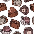 Hand drawn vector seamless pattern - set of chocolate candies wi Royalty Free Stock Photo