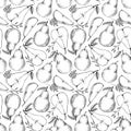 Hand drawn vector seamless pattern - Set of sliced pear, pears a Royalty Free Stock Photo