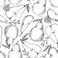 Hand drawn vector seamless pattern - Set of sliced pear, pears a Royalty Free Stock Photo