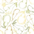 Hand drawn vector seamless pattern - Set of sliced pear, pears a Royalty Free Stock Photo
