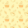 Hand drawn vector seamless patterns with outlines sweets and tea Royalty Free Stock Photo