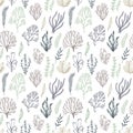 Hand drawn vector seamless patterns. Seaweed. Background with he Royalty Free Stock Photo