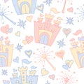 Hand drawn vector seamless princess pattern Royalty Free Stock Photo