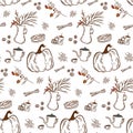 Hand drawn vector seamless vintage pattern of autumn attributes