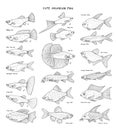 hand drawn vector set of cute aquarium fish