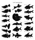 hand drawn vector set of cute aquarium fish