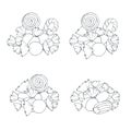 Hand drawn vector set of marshmallow and wrapped candies piles Royalty Free Stock Photo