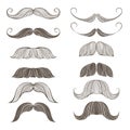 Hand Drawn Vector Set of Mustache Royalty Free Stock Photo