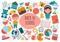 Hand drawn Vector set of school supplies.