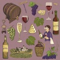 Hand drawn vector set - wine and winemaking Royalty Free Stock Photo