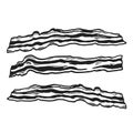 Hand drawn vector sketch of baked fried bacon strips, three grilled strips of crispy bacon for burger, sandwich, black Royalty Free Stock Photo