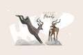 Hand drawn vector stock abstract flat graphic illustration with African wild running gazelle and antelope collection set Royalty Free Stock Photo