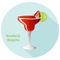 Hand drawn vector of strawberry Margarita alcohol tequila and triple sec cocktail with a citrus lime slice decoration with salt Royalty Free Stock Photo