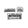 Hand Drawn Vector synthesizer piano Keyboard icons isolated on white background. symbols Royalty Free Stock Photo