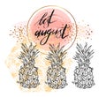 Hand drawn vector textured card template with pineapples Royalty Free Stock Photo