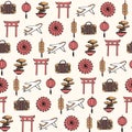 Hand drawn vector travel to asia seamless pattern containing oriental elements Royalty Free Stock Photo