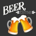 Hand drawn vector of two light beer mugs cheers and beer time Royalty Free Stock Photo