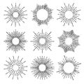 Hand Drawn vector vintage elements - sunburst (bursting) rays. Royalty Free Stock Photo