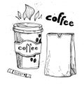 Hand drawn vector vintage illustration - Coffee to go Royalty Free Stock Photo