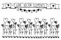 Hand Drawn vector vintage illustration - Doodle sketch hearts elements. Card with the contours of the doodle hearts Royalty Free Stock Photo