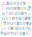 Hand drawn vector weekdays and elements for notebook, diary, calendar, schedule, sticker, bullet journal, and planner. Cute doodle