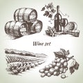 Hand drawn vector wine set Royalty Free Stock Photo