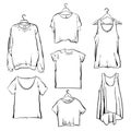 Hand drawn vector Woman clothing set. Fashion collection outline