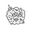 Hand drawn vector word xoxo in speech bubble with elements. One color lettering design for posters, stickers, t-shirts Royalty Free Stock Photo