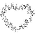 Hand drawn vector wreath in form of heart. Floral circle frame design elements for invitations, greeting cards, posters, blogs. Royalty Free Stock Photo