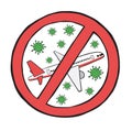 Hand drawn vector of Wuhan corona virus, covid-19. Travel restrictions and bans