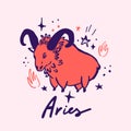 Hand drawn vector zodiac sign. Aries Royalty Free Stock Photo