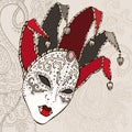 Hand Drawn Venecian carnival mask. Royalty Free Stock Photo