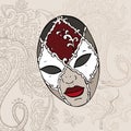 Hand Drawn Venecian carnival mask. Royalty Free Stock Photo