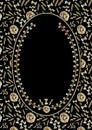 Hand-drawn vertical oval frame ornament: Italian pasta background on black. Great idea for menu booklet, food delivery flyer or