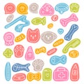 Hand drawn vet icons. Pet shop or store concept. Caring for animals dogs, cats. Pets stuff and supply set Royalty Free Stock Photo