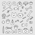 Hand drawn vet icons. Pet shop or store concept. Caring for animals dogs, cats. Pets stuff and supply set Royalty Free Stock Photo