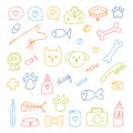 Hand drawn vet icons. Pet shop or store concept. Caring for animals dogs, cats. Pets stuff and supply set Royalty Free Stock Photo