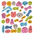 Hand drawn vet icons. Pet shop or store concept. Caring for animals dogs, cats. Pets stuff and supply set Royalty Free Stock Photo