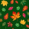 Vector Seamless Watercolor, Autumn-Fall Leaves Pattern.