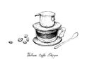 Hand Drawn of Vietnam Coffee Dripper with Coffee Beans Royalty Free Stock Photo