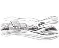 Hand drawn village houses sketch and nature Royalty Free Stock Photo