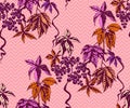 Hand drawn vine grapes decorative background. Ethnic seamless pattern ornament. Vector pattern