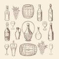 Hand drawn vineyard sketch and doodle wine vector elements