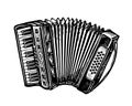 Hand-drawn vintage accordion, bayan. Music instrument, chanson, melody symbol. Sketch vector illustration Royalty Free Stock Photo