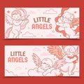 Hand drawn vintage angels banner set Royalty Free Stock Photo