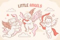Hand drawn vintage angels composition Royalty Free Stock Photo