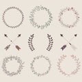 Hand drawn vintage arrows, feathers, dividers and floral element Royalty Free Stock Photo