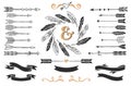 Hand drawn vintage arrows, feathers, and ribbons with lettering. Royalty Free Stock Photo