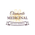 Hand drawn vintage chamomile logo isolated on white. Vector illustration in sketch style